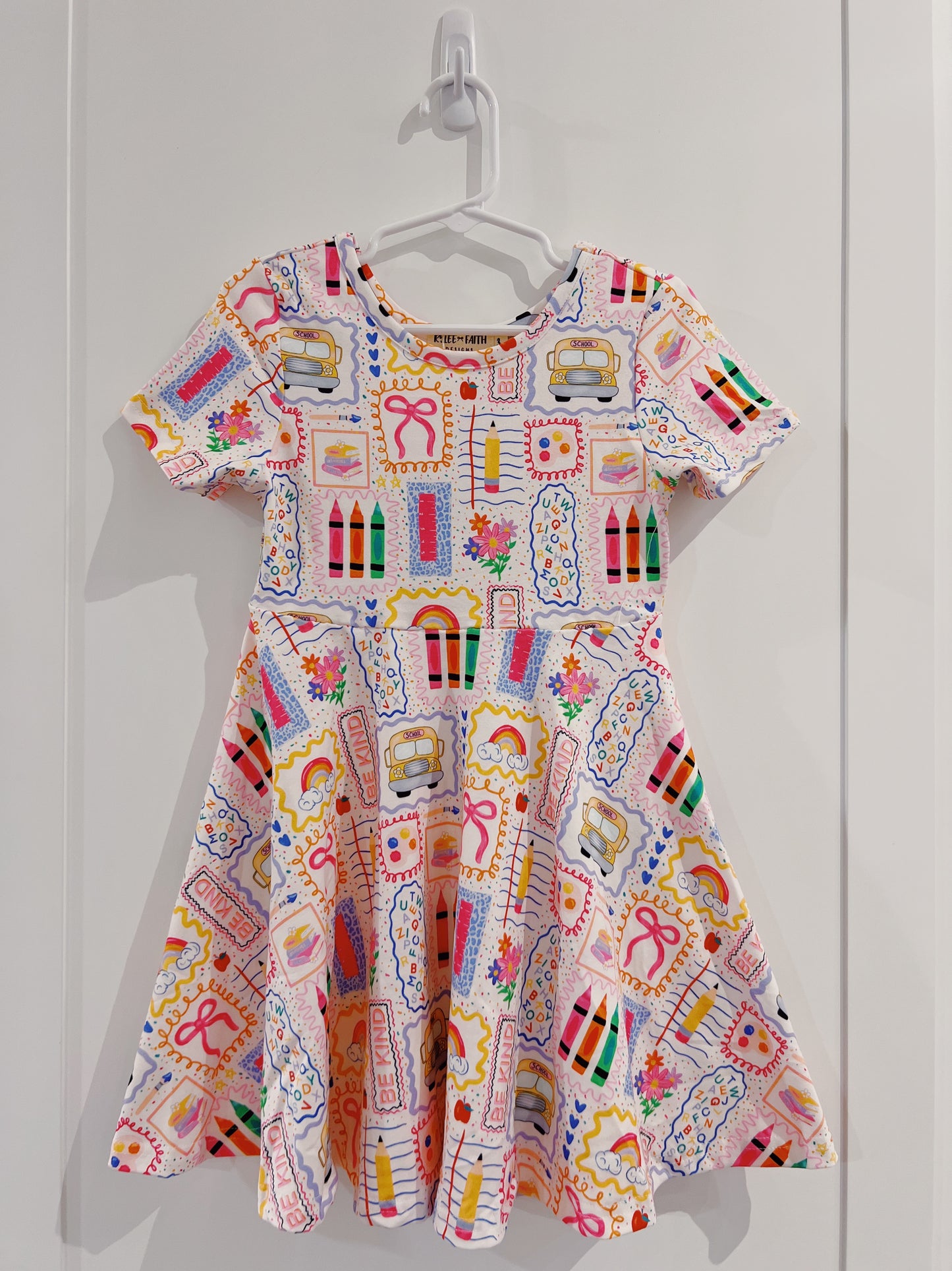 Back to School Rainbow Print Twirl Dress