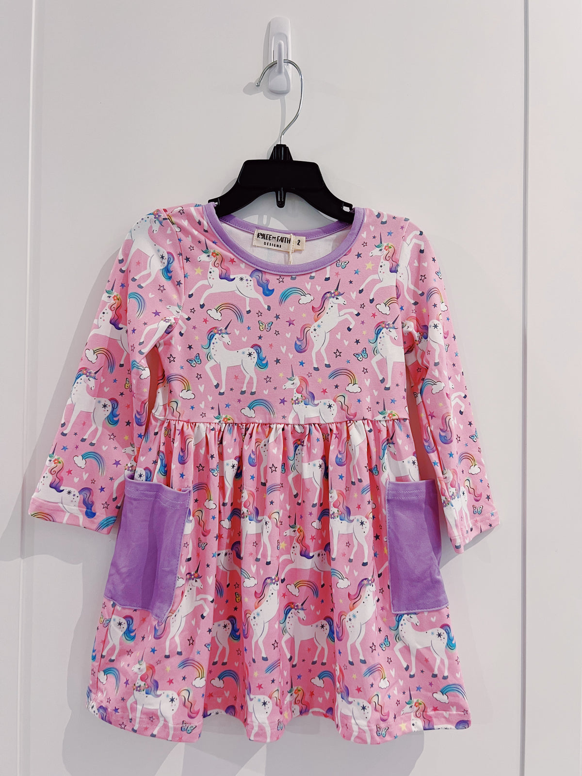 Pink Unicorn Pocket Twirl Dress