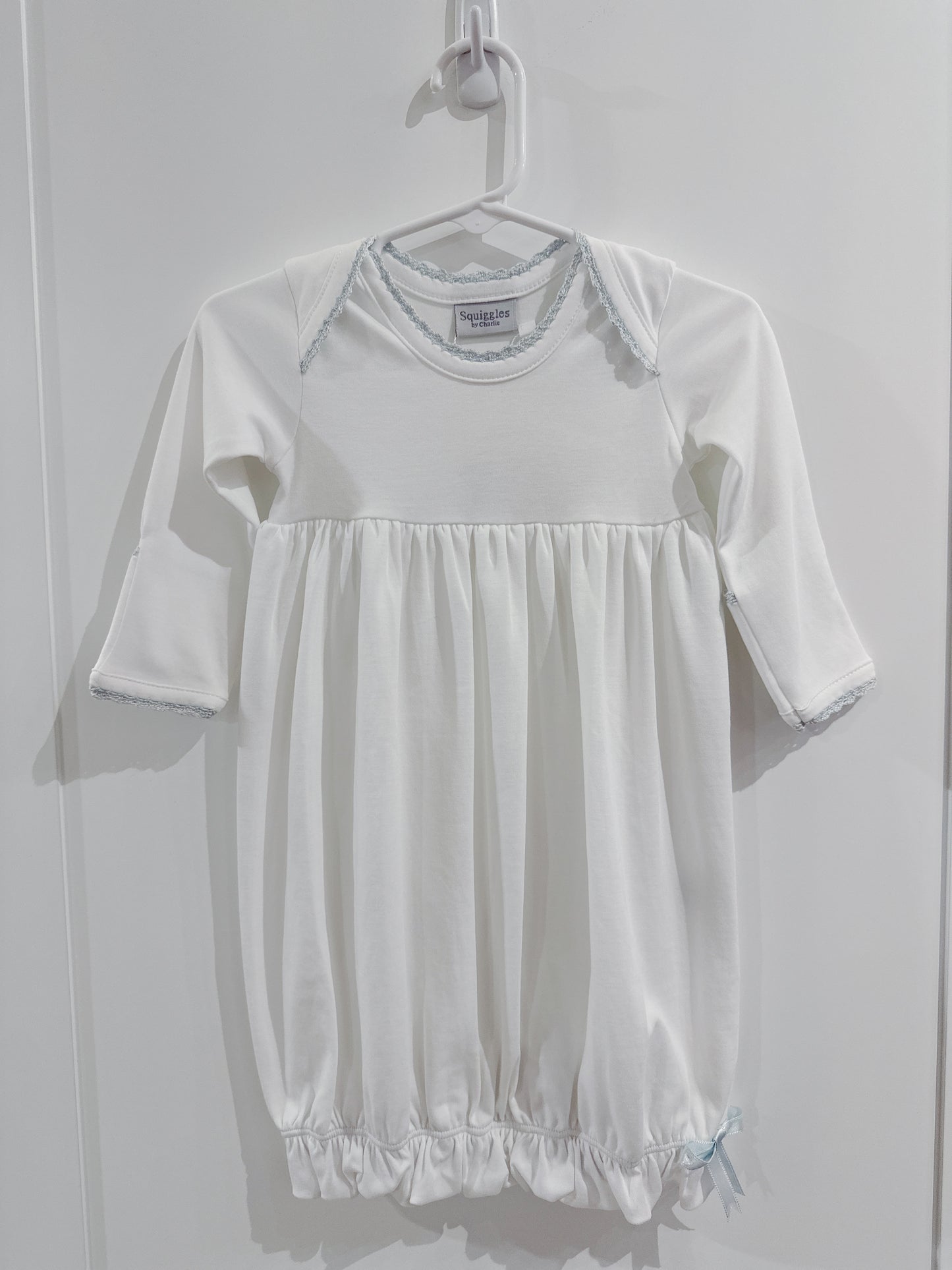Crochet Edge Lap Shoulder Day Gown- White/Light Blue