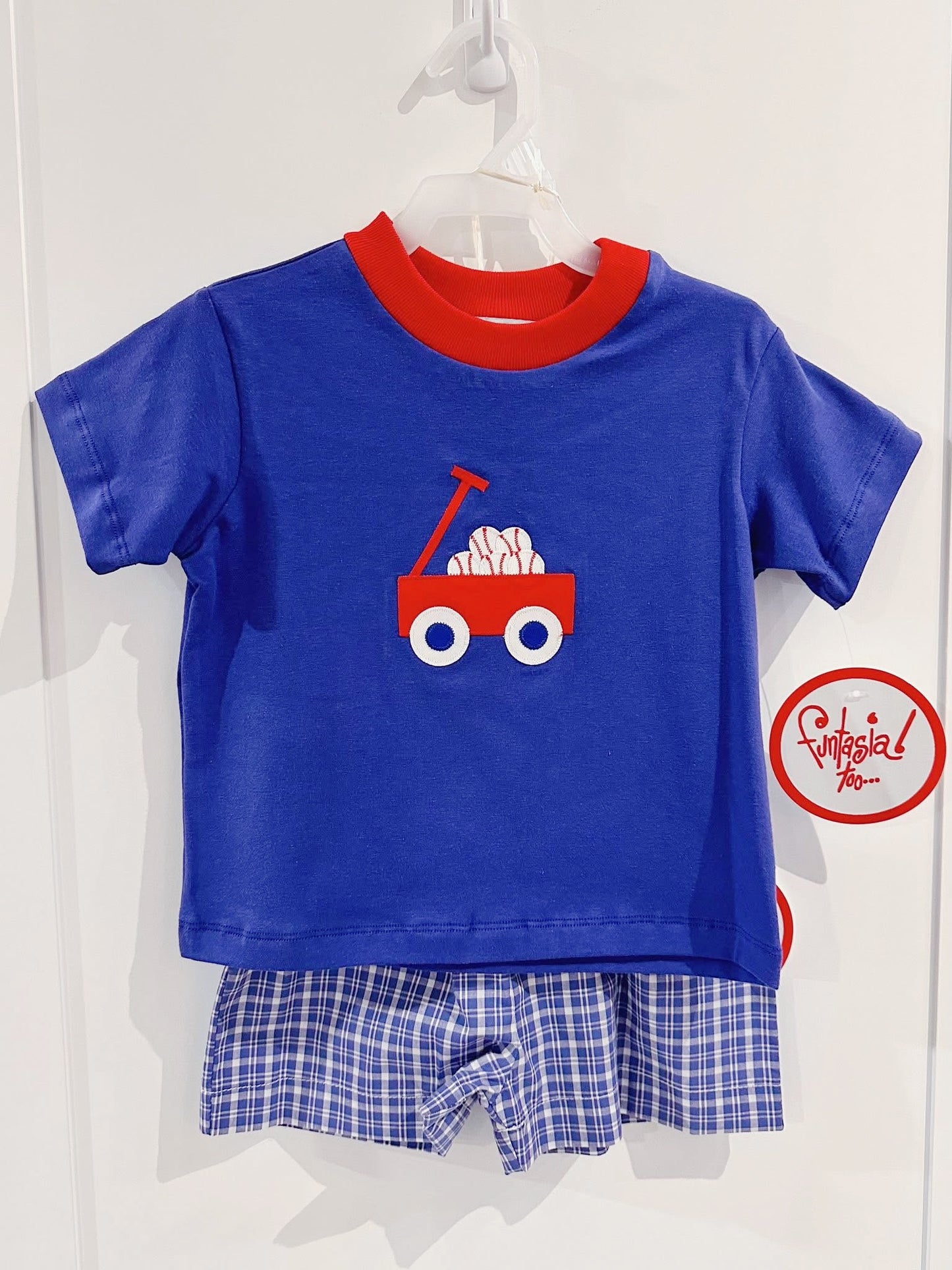 Baseball Wagon Applique Short Set