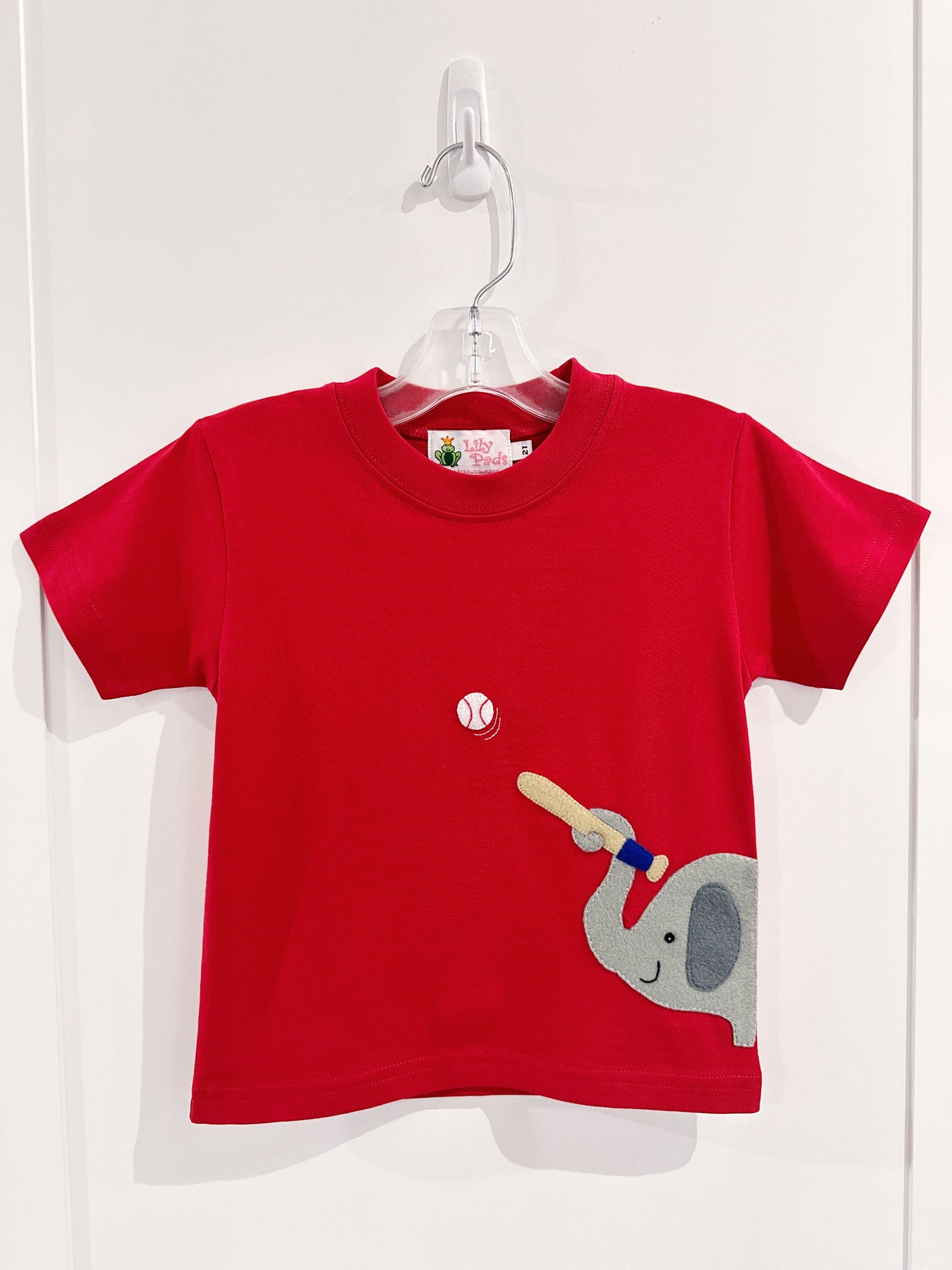 Red Elephant Playing Baseball Tee