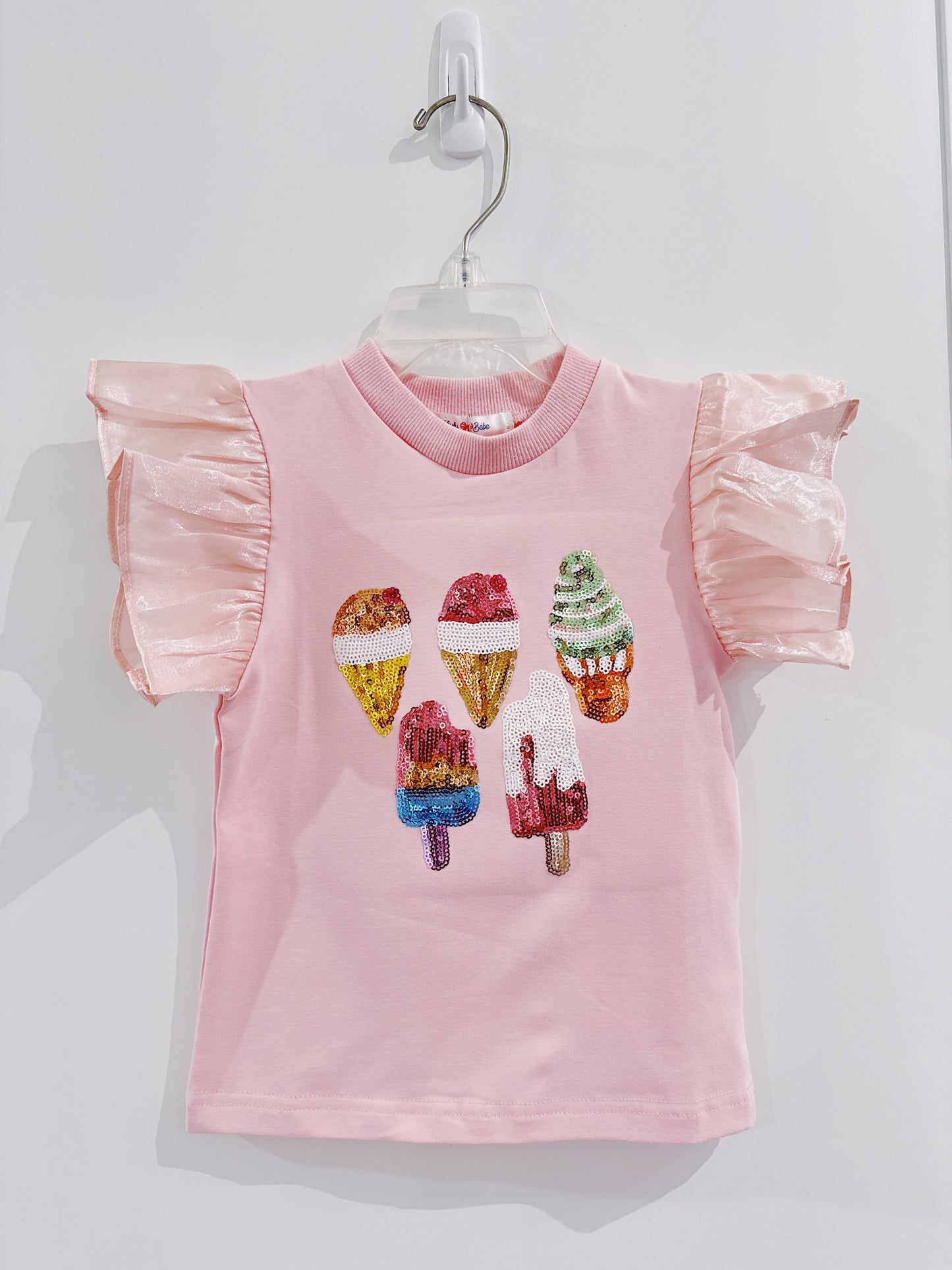 Bright Pink Icecream Cone Puff Sleeve Shirt