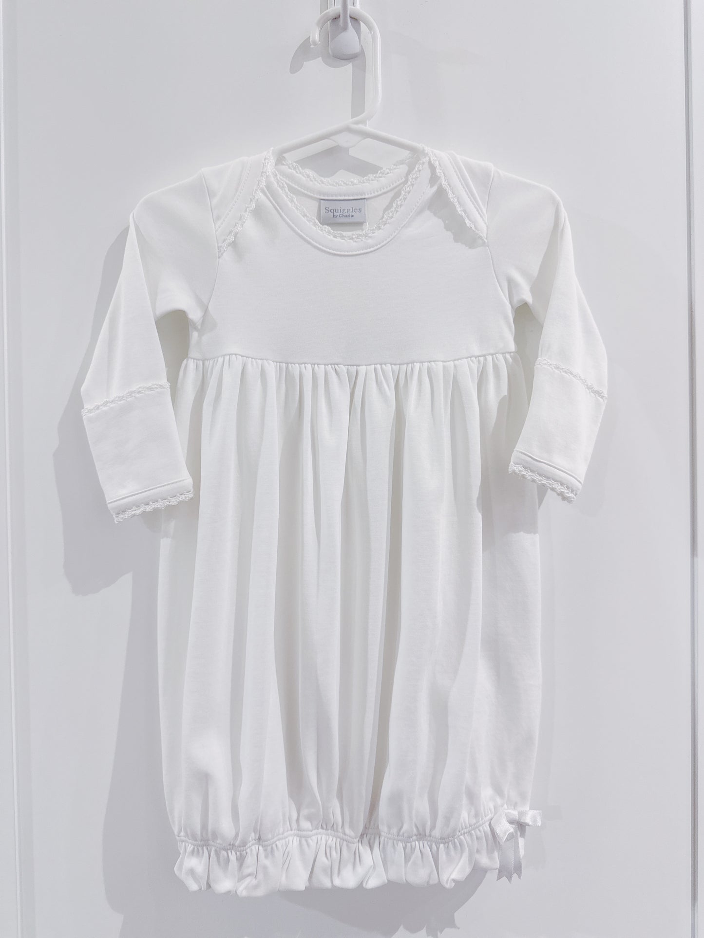 Crochet Edge Lap Shoulder Daygown- White/White