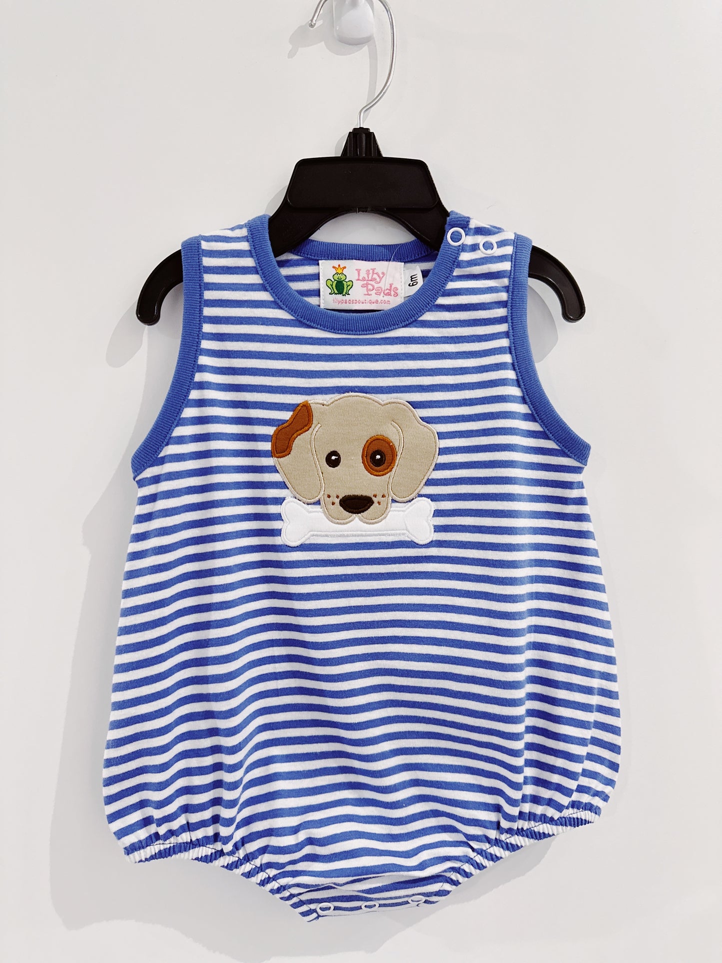 Dark Chambray Stripe Dog with Bone Bubble