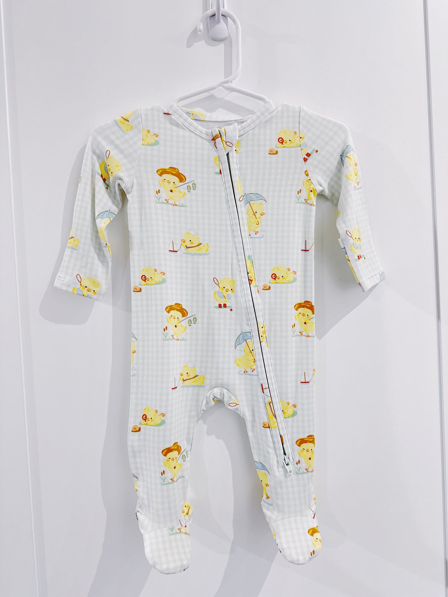Green Vintage Spring Ducklings 2 Way Zipper Footie