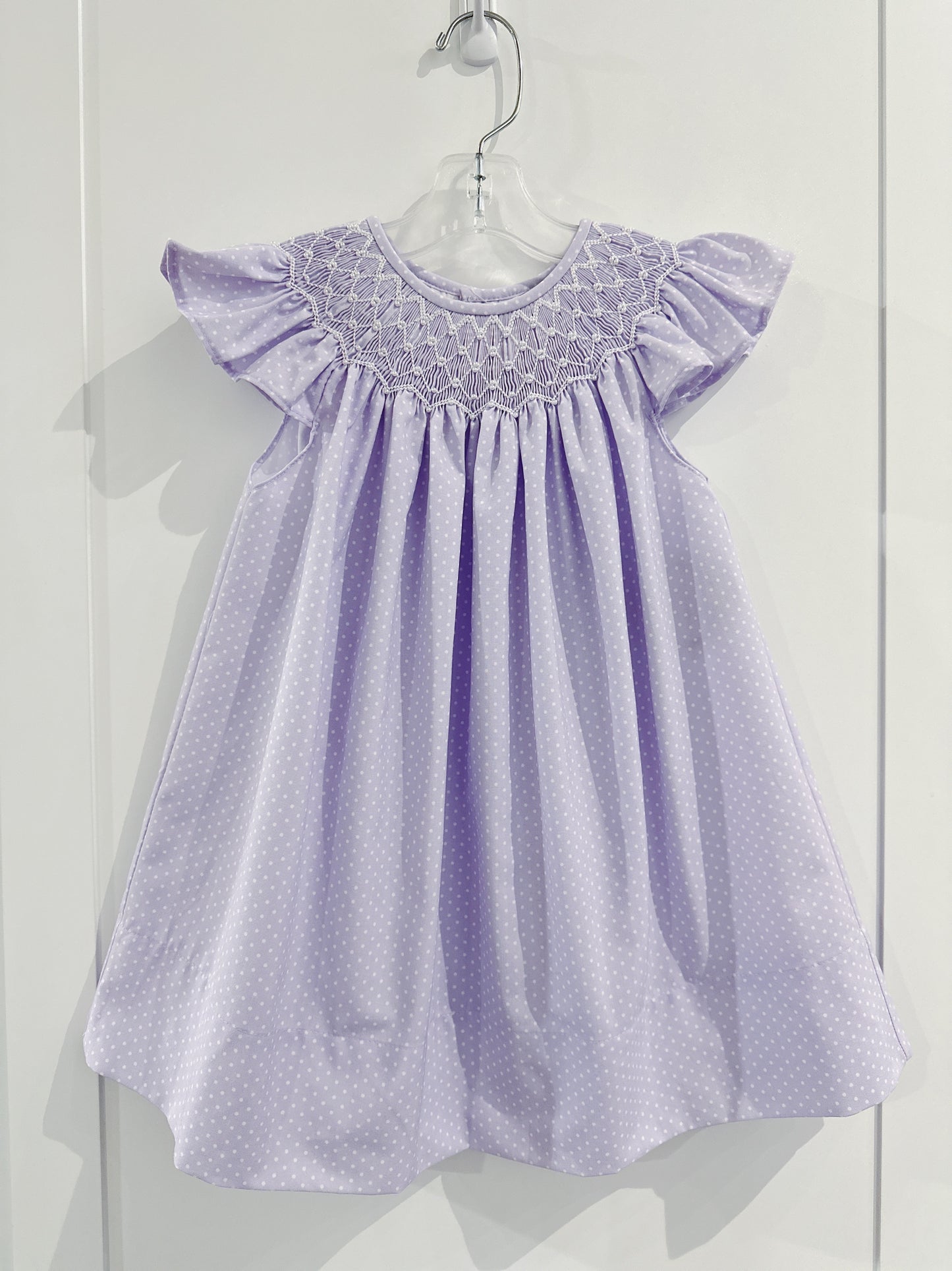 Purple Polka Dot Pearl Smocked Dress