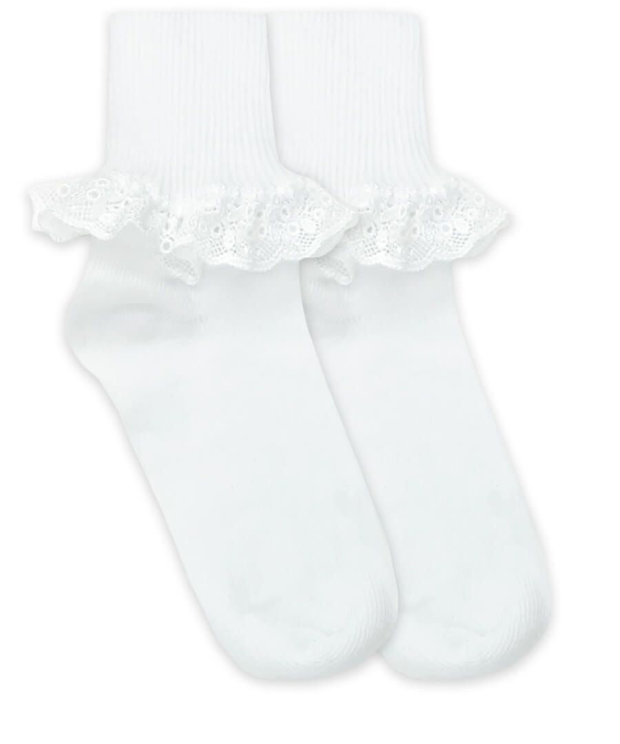 Jefferies Socks White Chantilly Lace Turn Cuff Socks 1 Pair