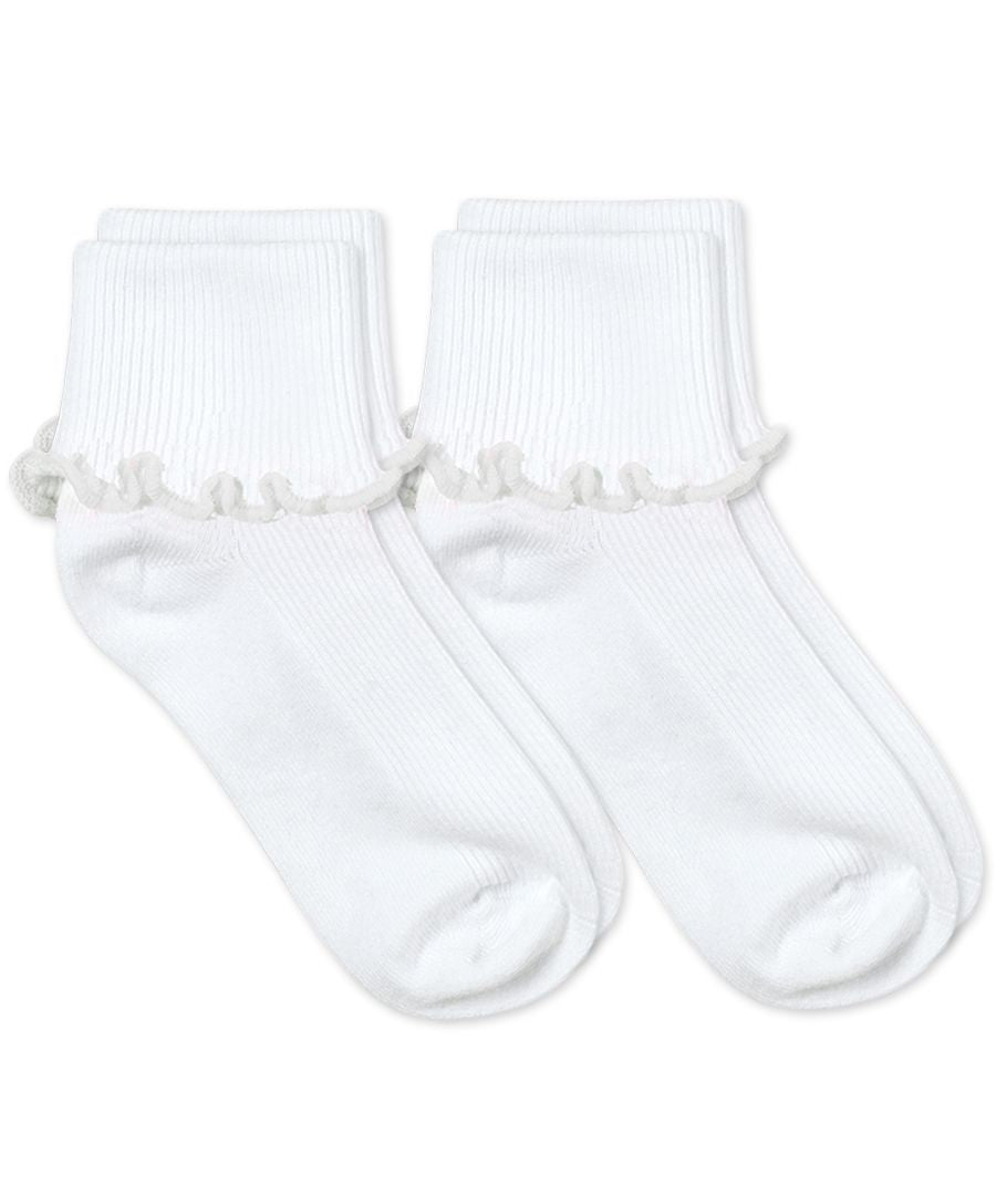 Jefferies Socks White Ripple Edge Smooth Toe Turn Cuff Socks 2 Pair Pack