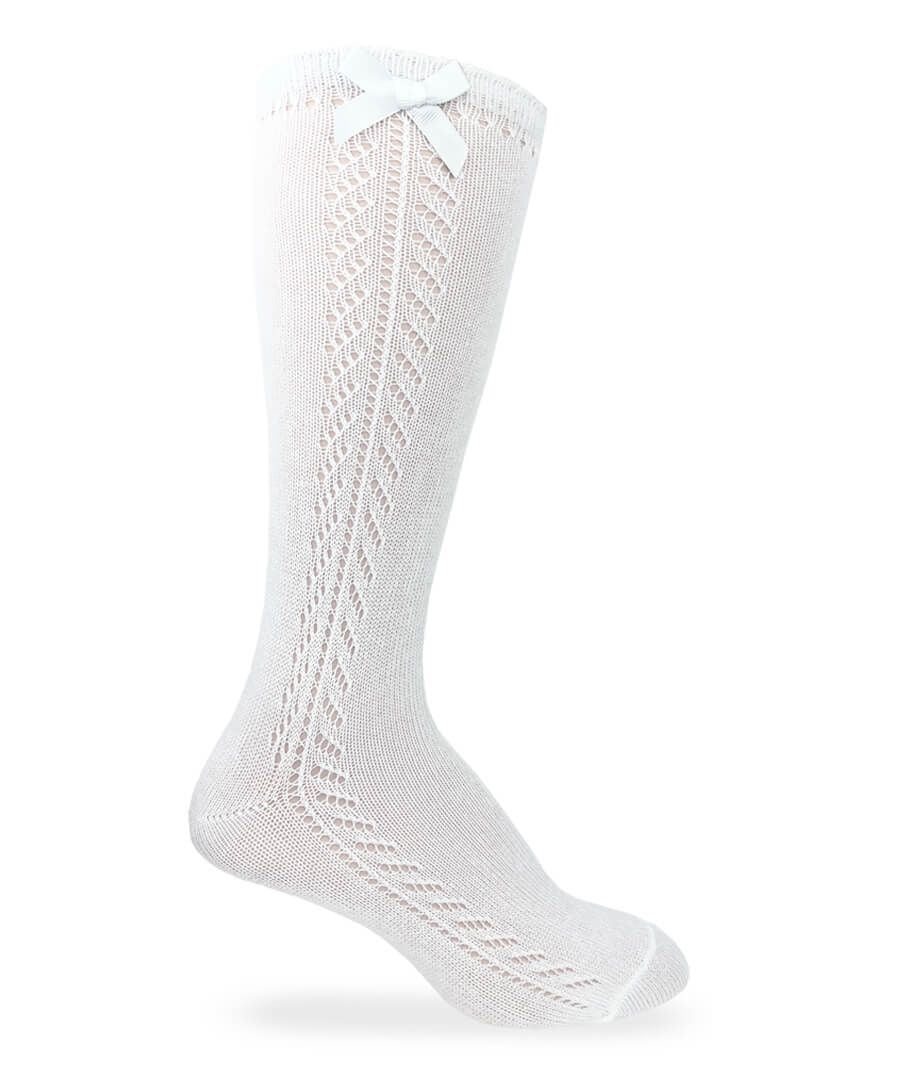 Jefferies Socks White Pointelle Bow Knee High Socks 1 Pair