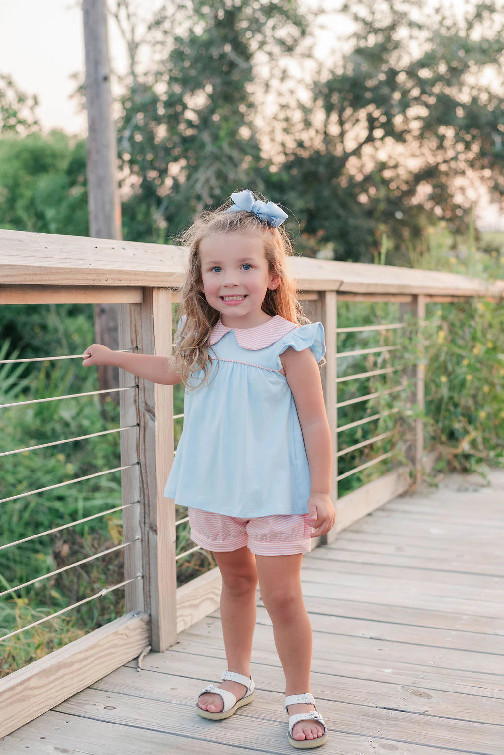 TSK Coral Stripe/Blue Genevieve Short Set