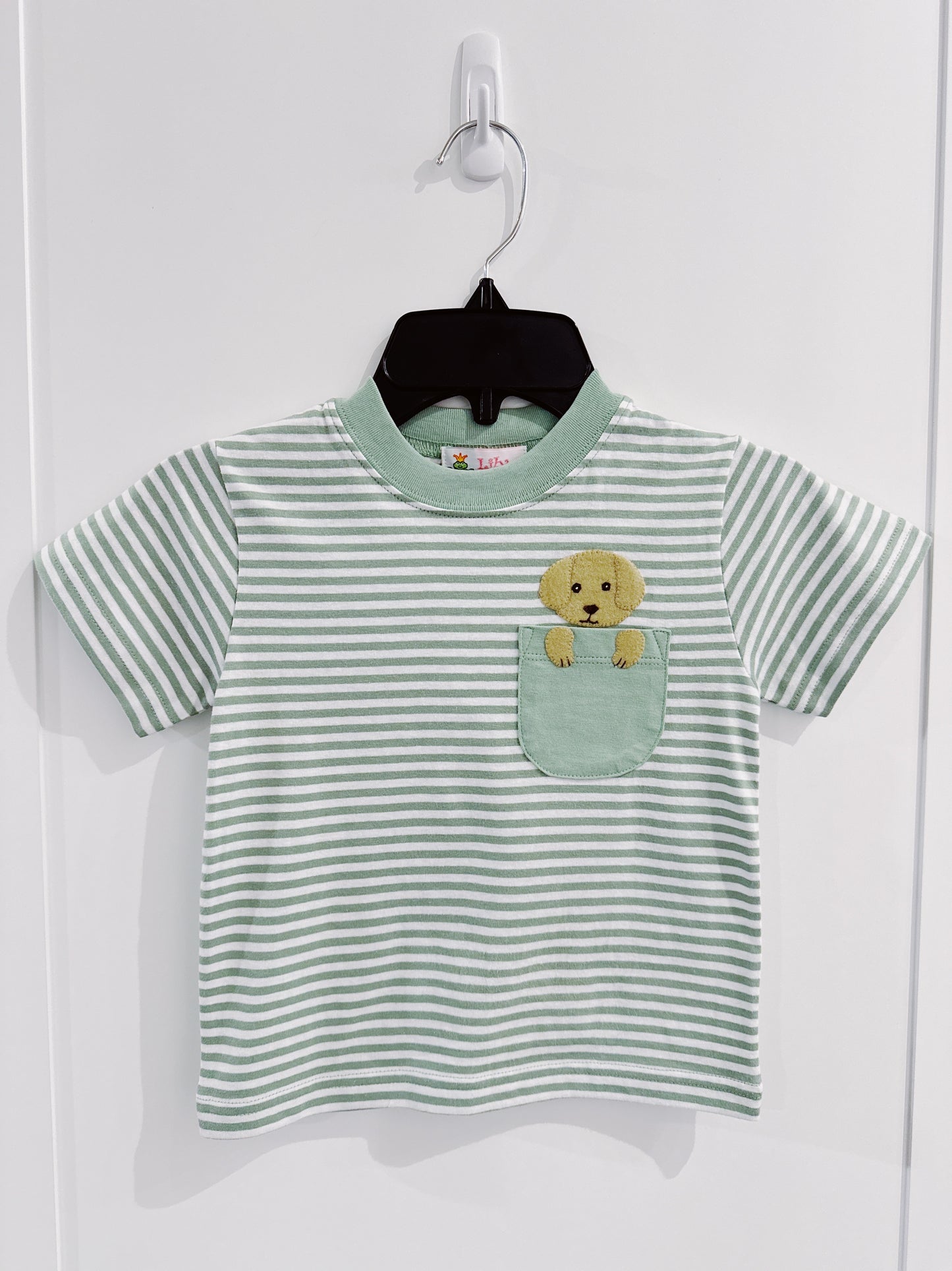 Sage Stripe Puppy Pocket Tee