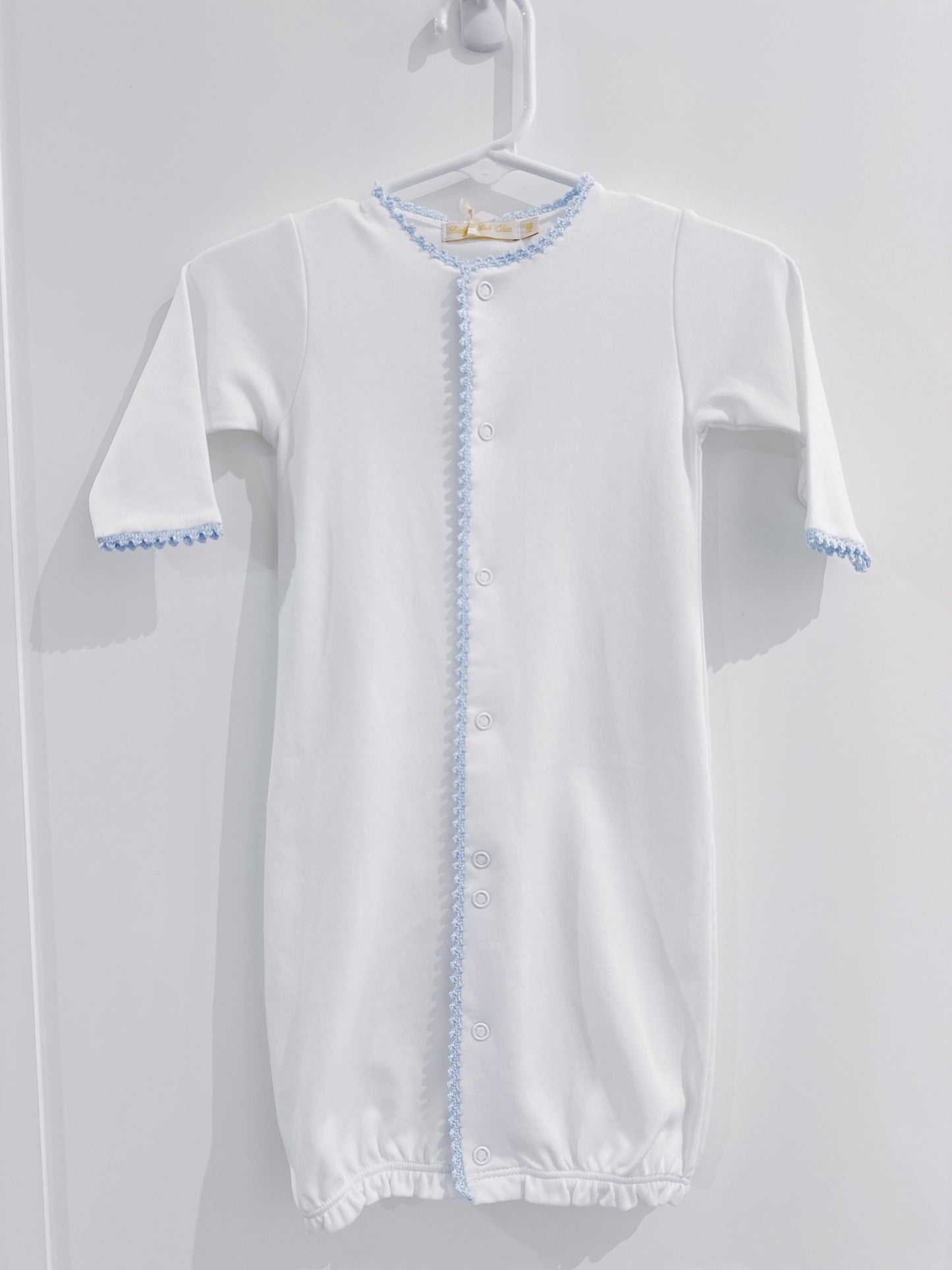 Baby Club Chic White/Blue Crochet Edge Gown