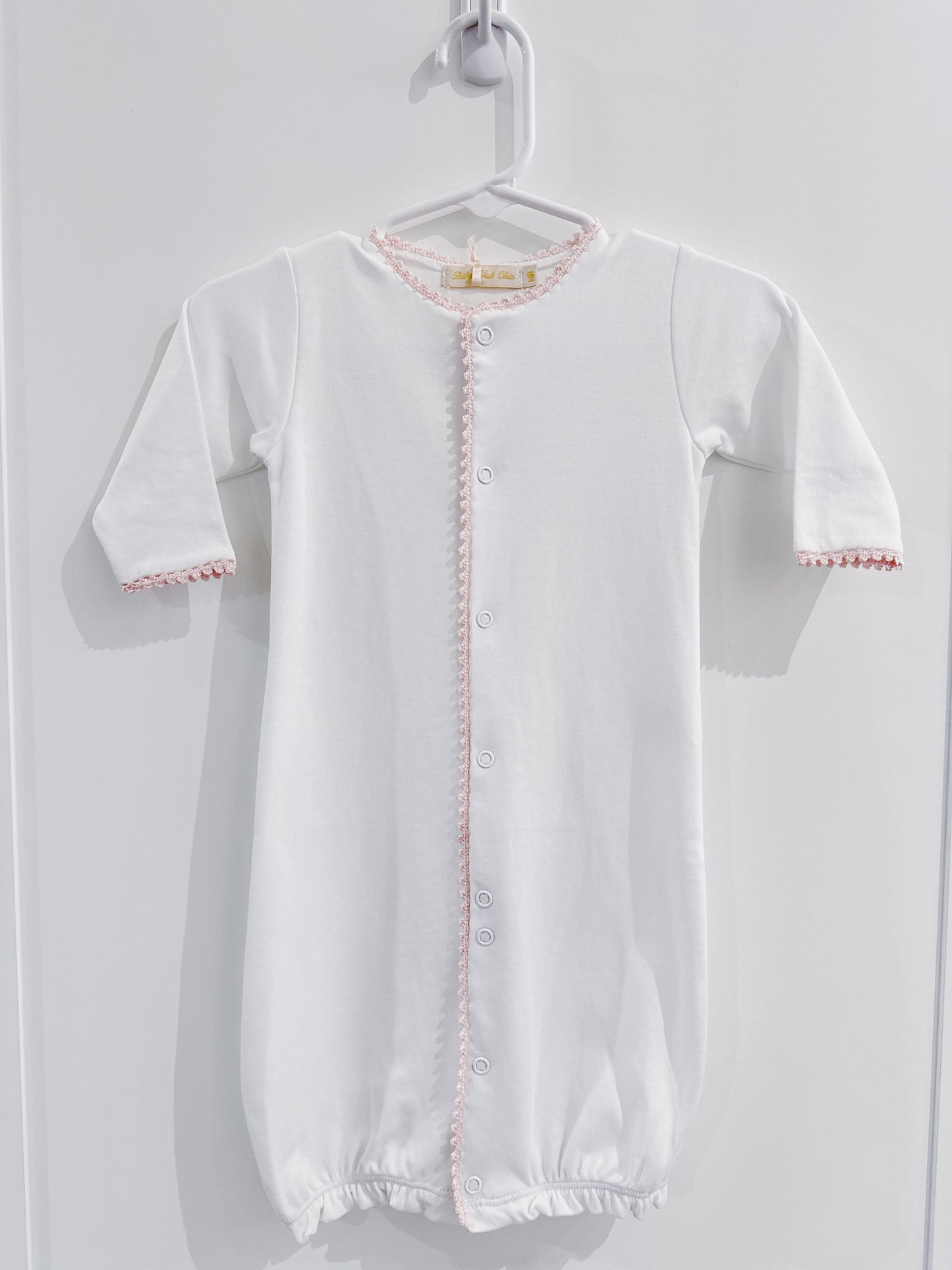 Baby Club Chic White/Pink Crochet Edge Gown