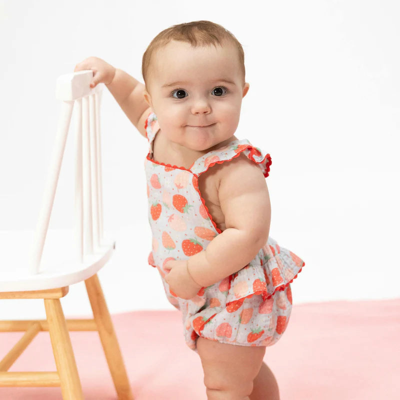 Strawberry Bliss Ric Rac Ruffle Sunsuit