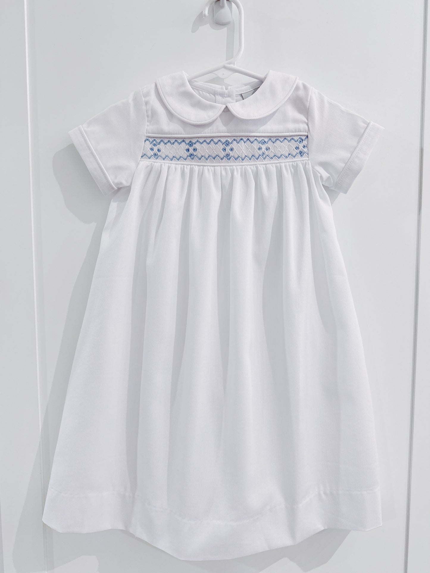 Delaney White/Blue Smocked Daygown