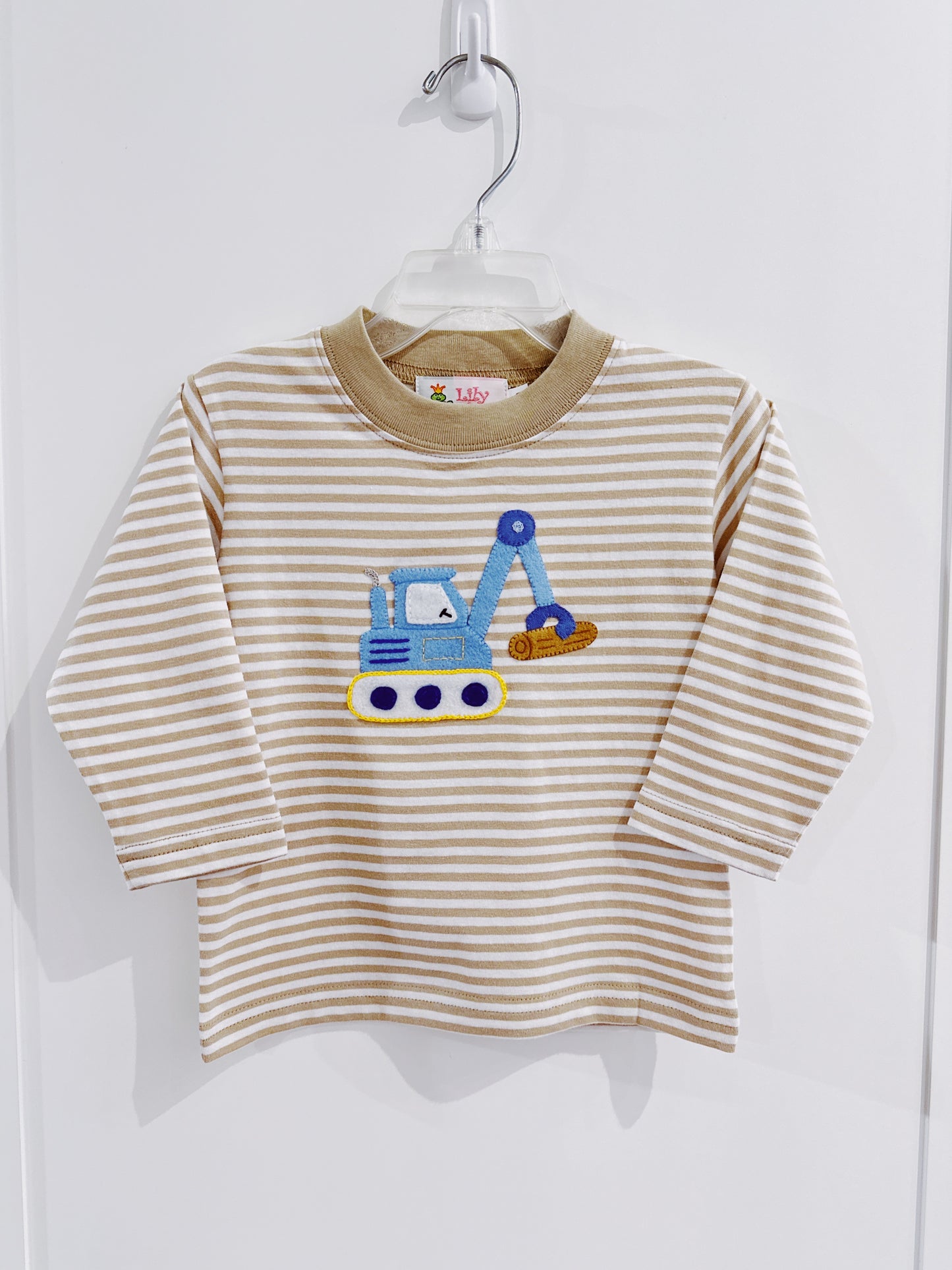 Lily Pads Boys Sand Stripe Retro Backhoe L/S Tee