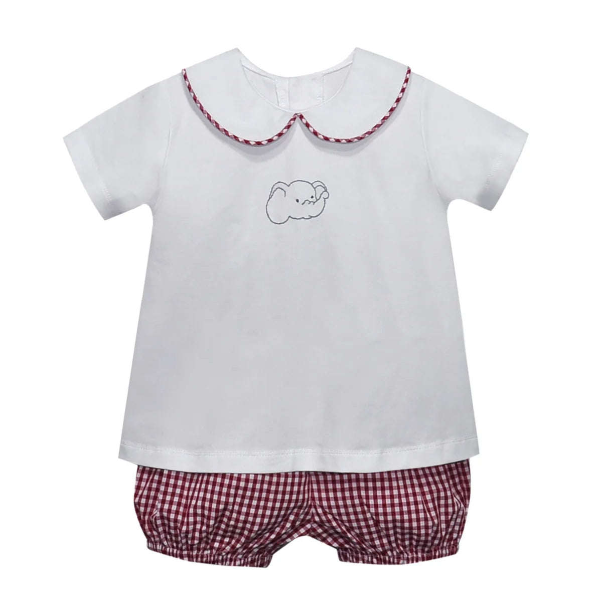 Southern Saturday Crimson/Gray Elephant Knit Boy Short Set