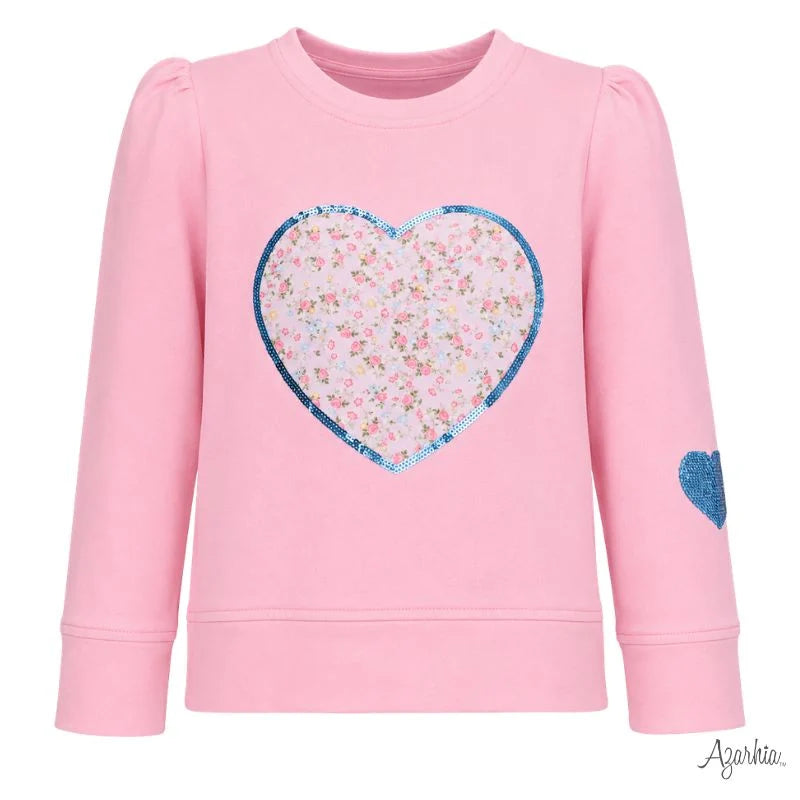Azarhia Stay Sweet Sequin Applique Heart L/S Top