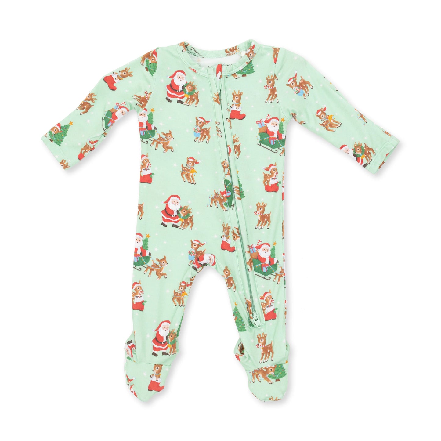 Angel Dear Blue Vintage Reindeer & Santa 2 Way Zipper Footie