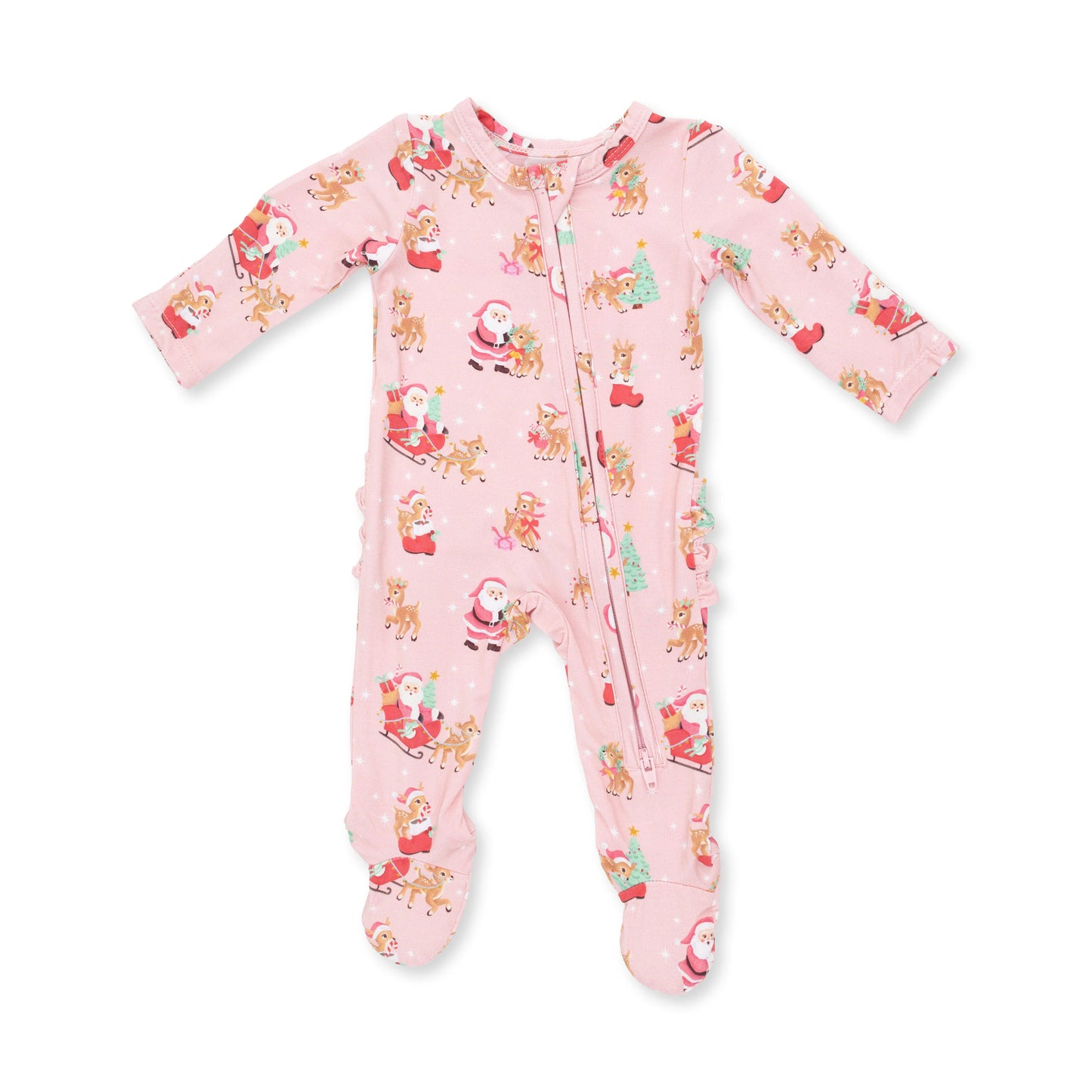 Angel Dear Pink Vintage Reindeer & Santa 2 Way Zipper Footie
