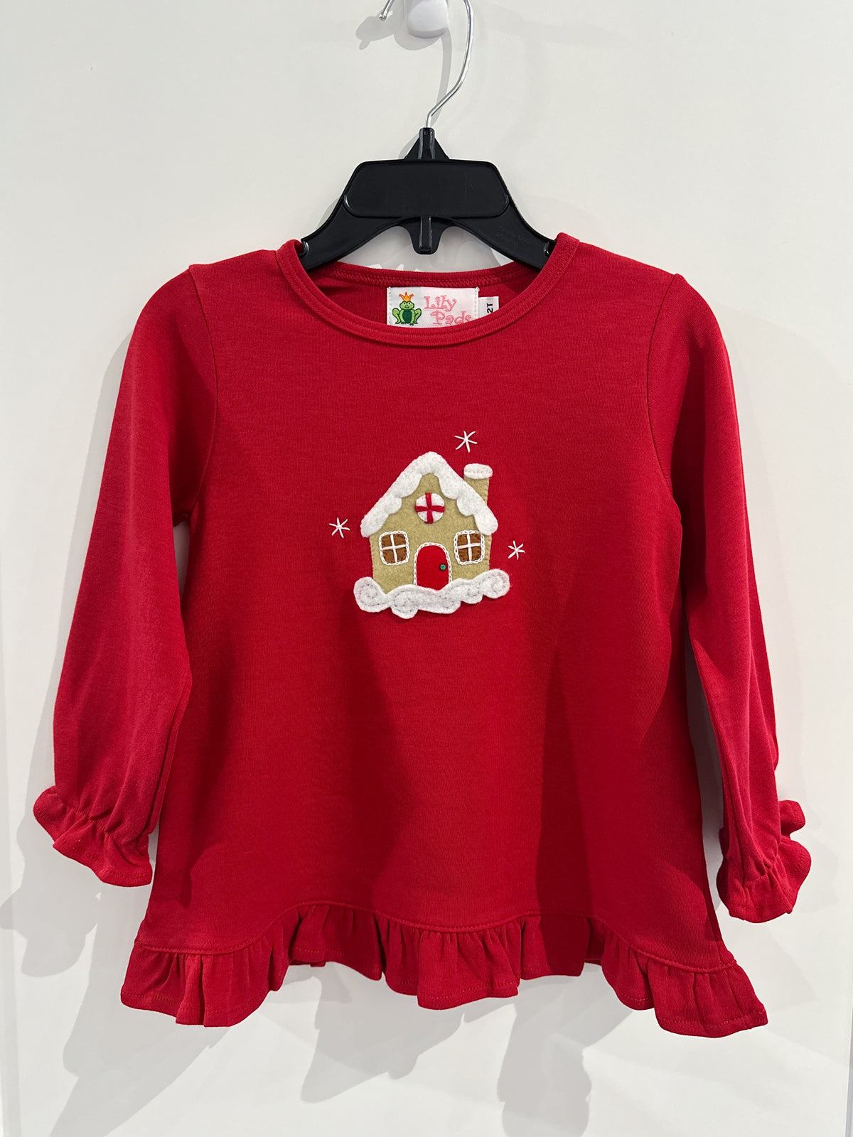Lily Pads Girls Red Gingerbread House L/S Swing Top