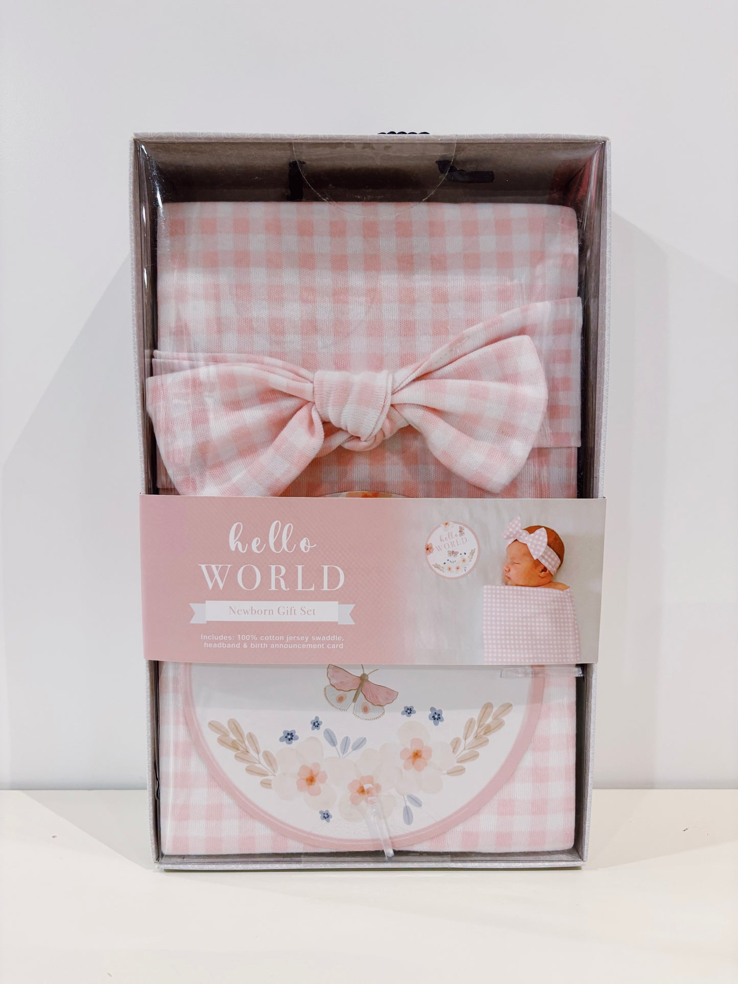 Pink Gingham Hello World Gift Set