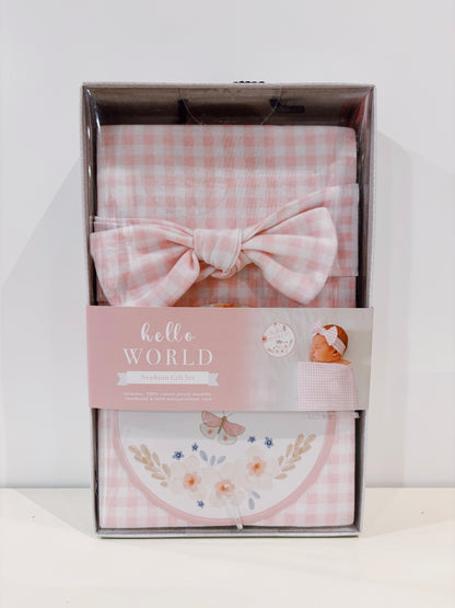 Pink Gingham Hello World Gift Set