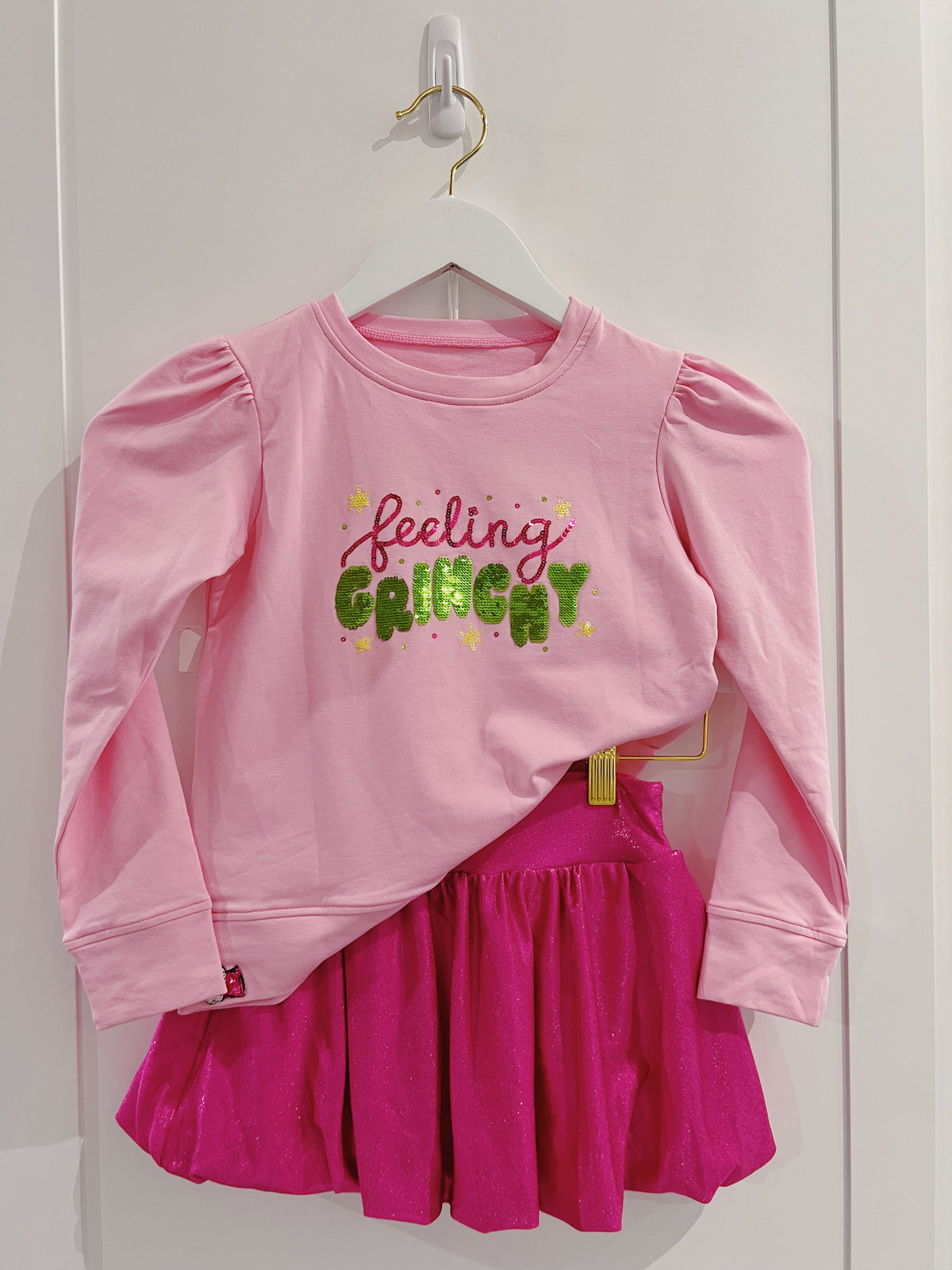 Azarhia Pink Sequin Feelin Grinchy Holly Top