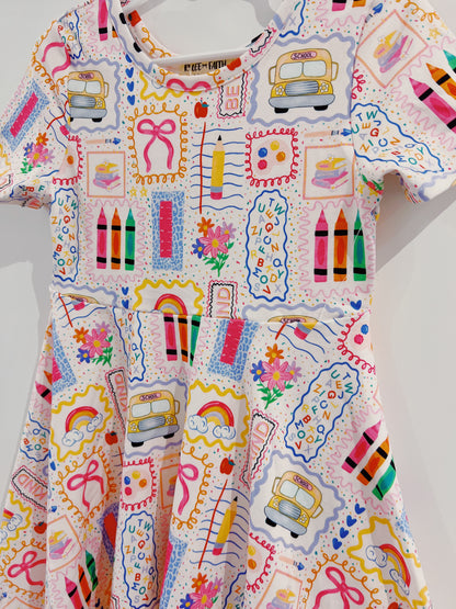 Back to School Rainbow Print Twirl Dress