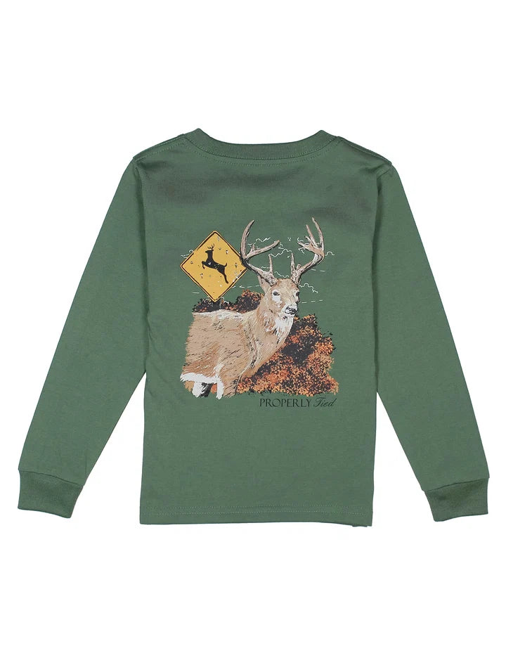 Properly Tied Fern Green Deer Crossing L/S Tee