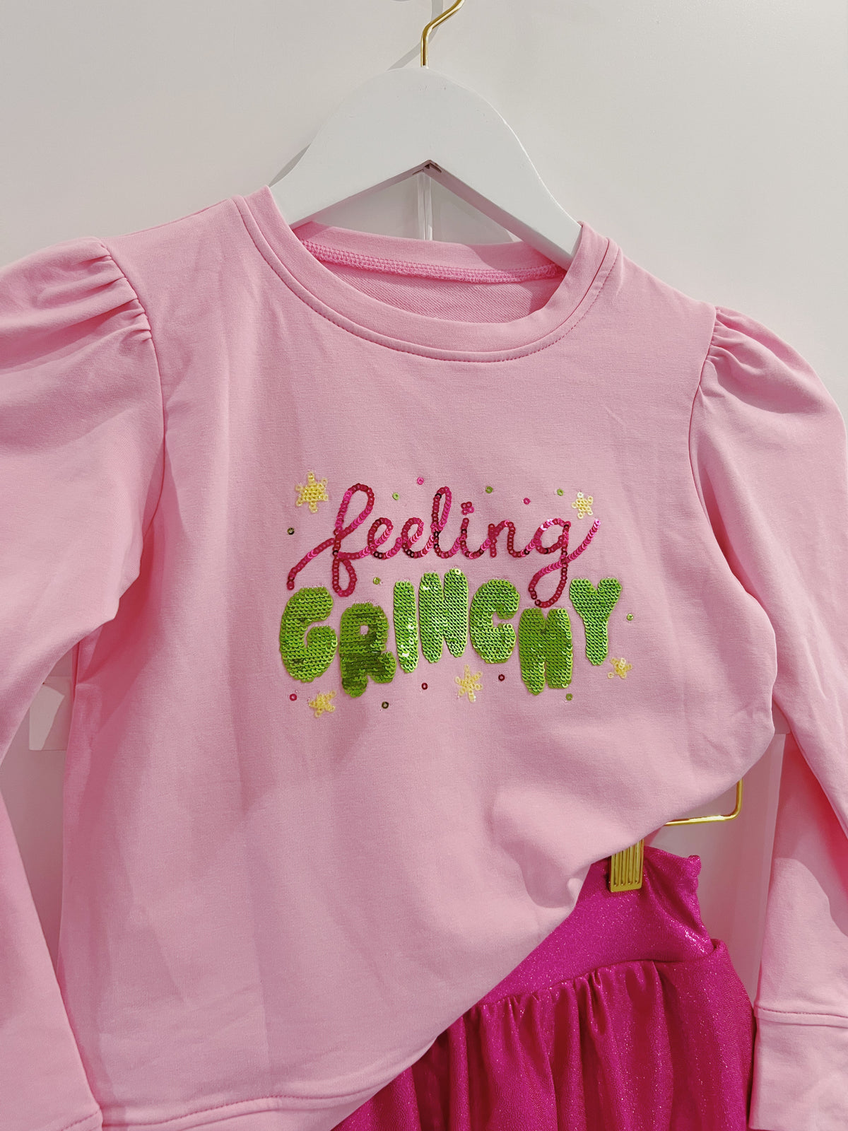 Azarhia Pink Sequin Feelin Grinchy Holly Top