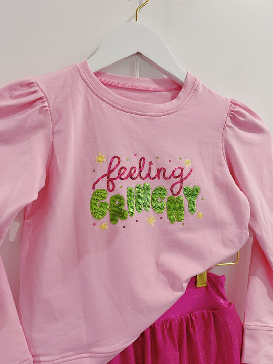 Azarhia Pink Sequin Feelin Grinchy Holly Top