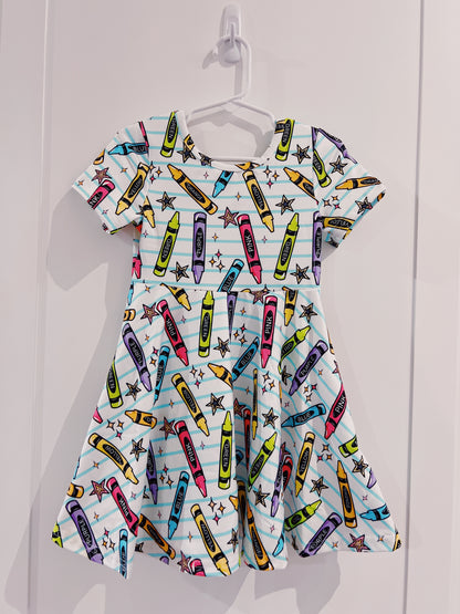 Back to School Pencil Print Twirl Dress