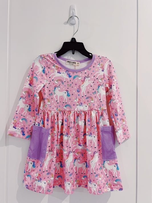 Pink Unicorn Pocket Twirl Dress