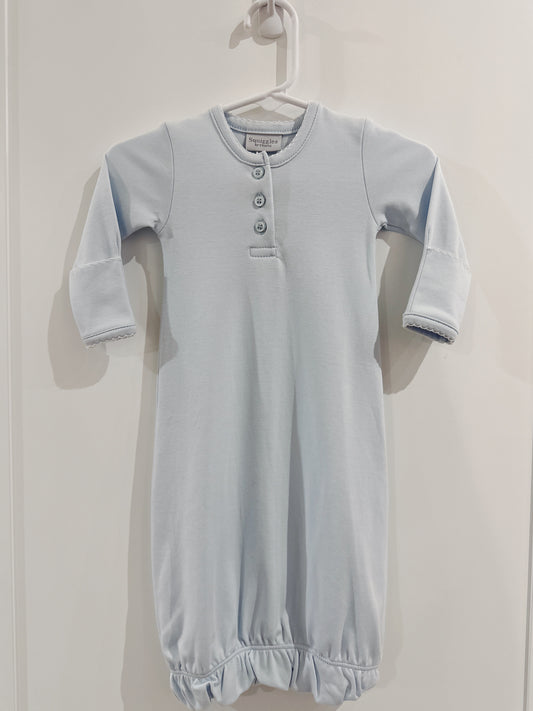 Button Front Baby Gown- Blue/White