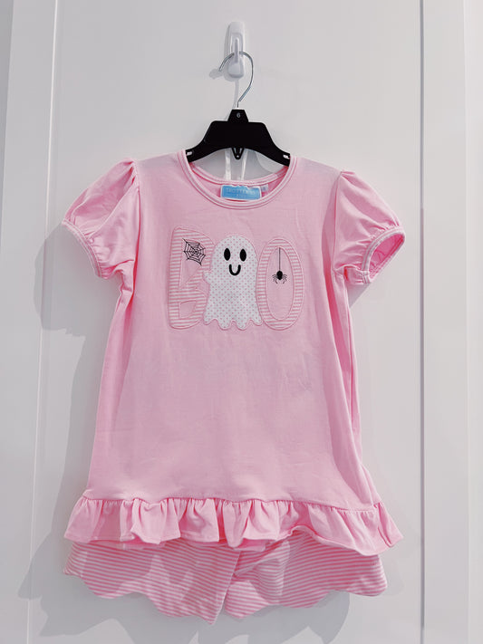 Trotter Street Kids Pink Boo Scalloped Short Set