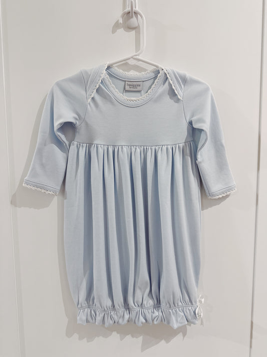 Crochet Edge Lap Shoulder Day Gown- Light Blue/White