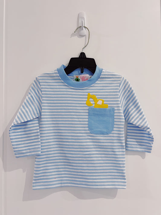 Lily Pads Boys Navy Stripe Backhoe L/S Tee