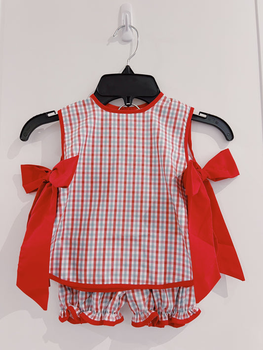 LuLu BeBe Red/Gray Plaid Bloomer Set