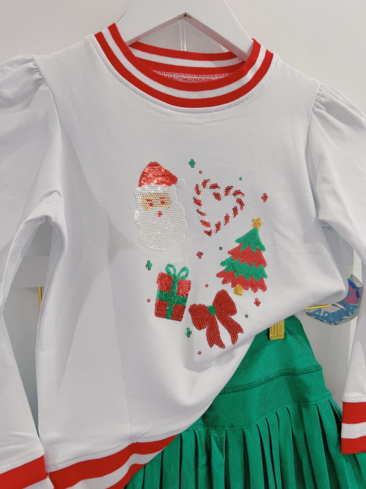 Azarhia White Sequin Christmas Elements Holly Top