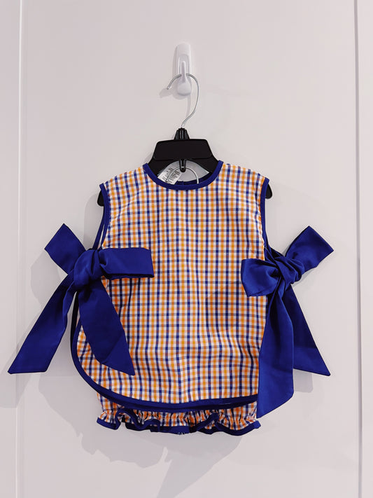 LuLu BeBe Blue/Orange Plaid Bloomer Set