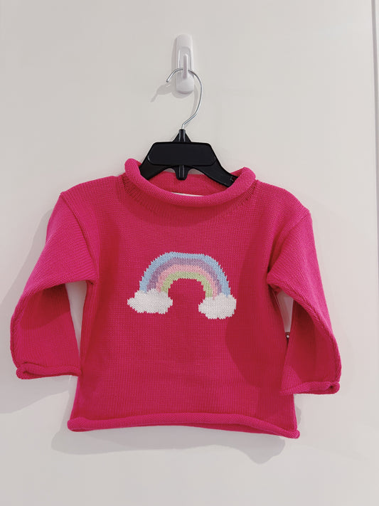 Lily Pads Girls Hot Pink Rainbow Roll Neck Sweater