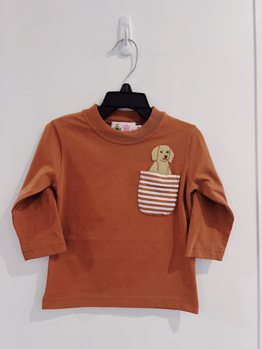 Lily Pads Boys Mocha Stripe Puppy L/S Tee