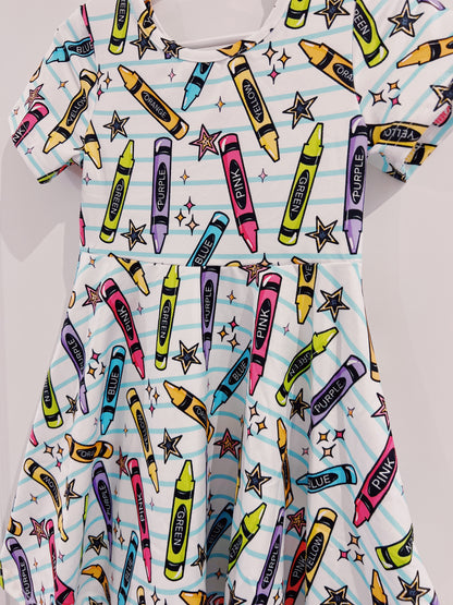 Back to School Pencil Print Twirl Dress