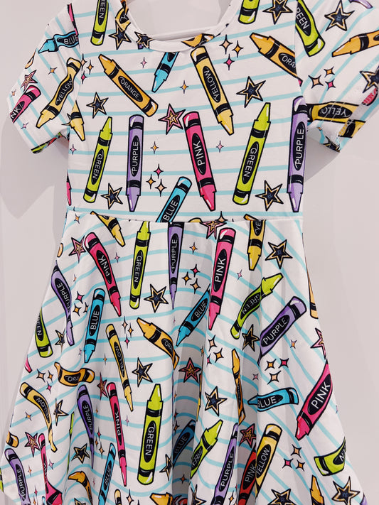 Back to School Pencil Print Twirl Dress
