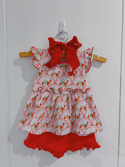 Strawberries Twirl Short Set