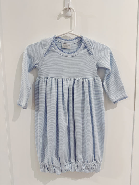 Crochet Edge Lap Shoulder Day Gown- Light Blue Stripe