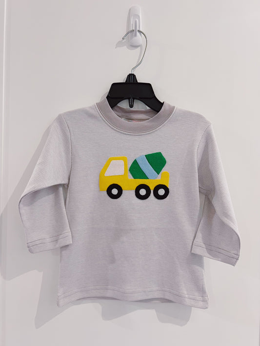 Lily Pads Boys Grey Stripe Cement Mixer L/S Tee