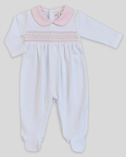 Mio Cotton White Special Knit Smocked Daphne Footie