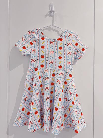 Back to School Apple Bow Stripe Twirl Dress